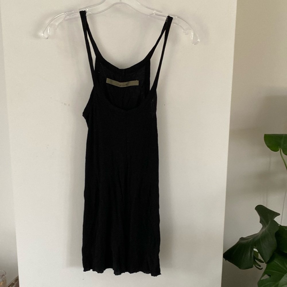 ENZA COSTA small black ribbed tank top cami silk blend S long spaghetti